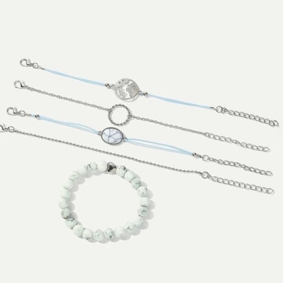 Silver Tone World and Stone Bracelet Set - Picture 2 of 4